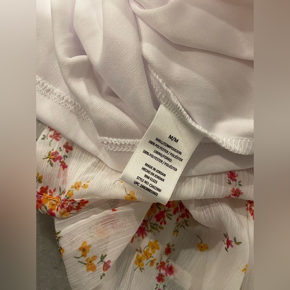 NWT Vince Camuto Size M White Floral Ruffle Flowy Long Sleeve Sheer Mini Dress - Picture 14 of 14